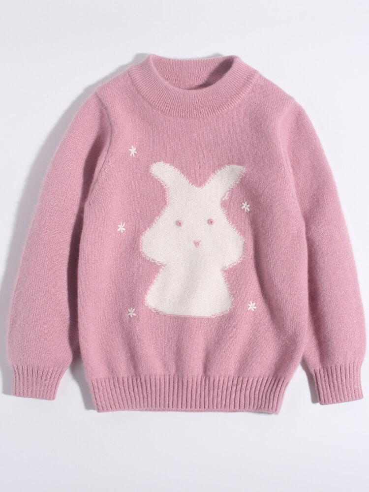 Dusty Pink Kids Embroidered Bunny and Star Cashmere Sweater